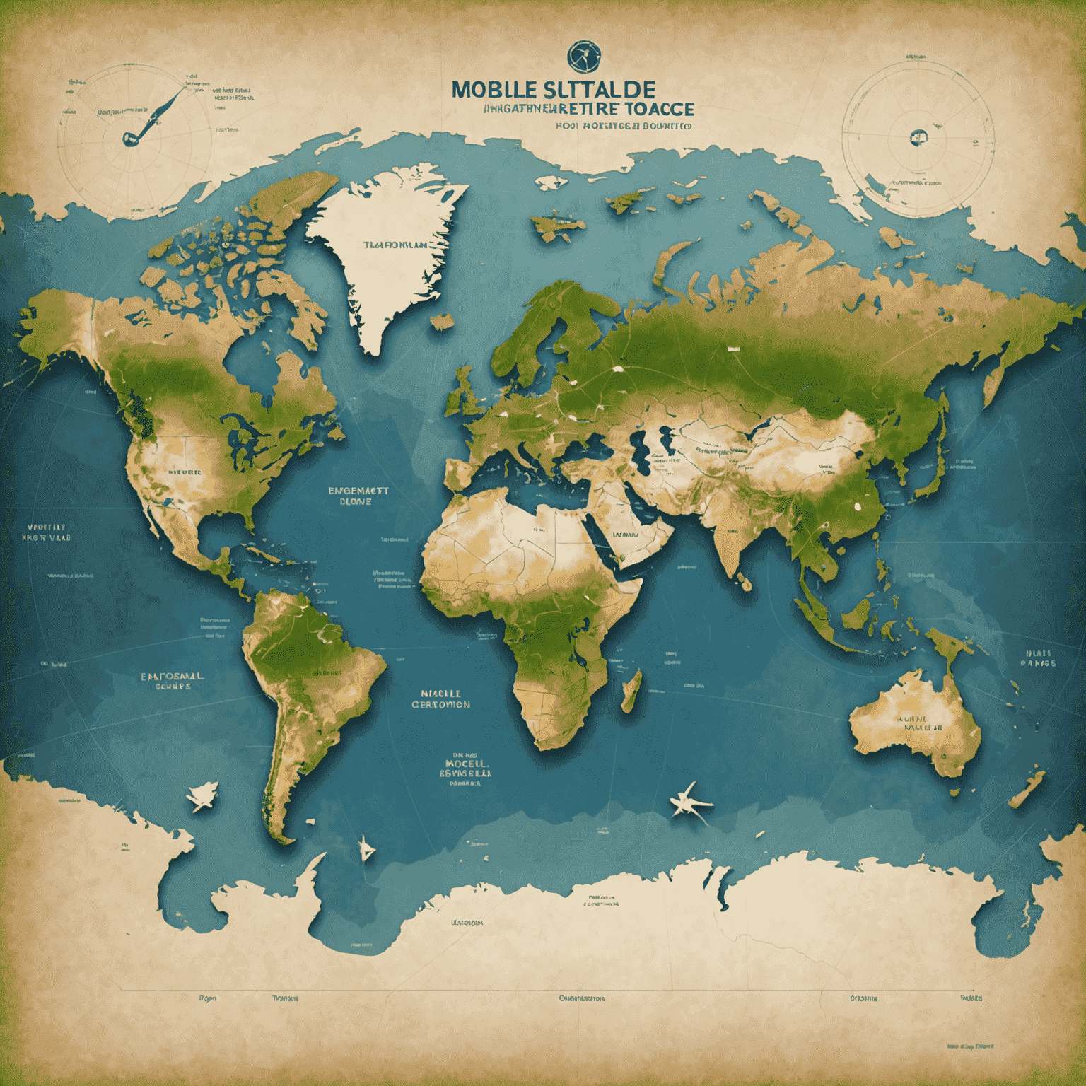 World map showing mobile internet coverage areas for different travel plans